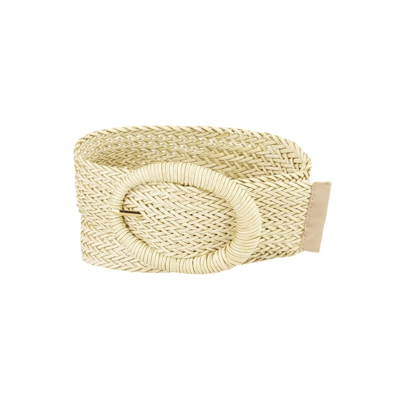 INSPIRE CHIC Women's Wide Woven Belt Adjustable Straw-Style Waist Belt with Metal Buckle for Dresses Casual Outfits 22.83-33.07" Beige