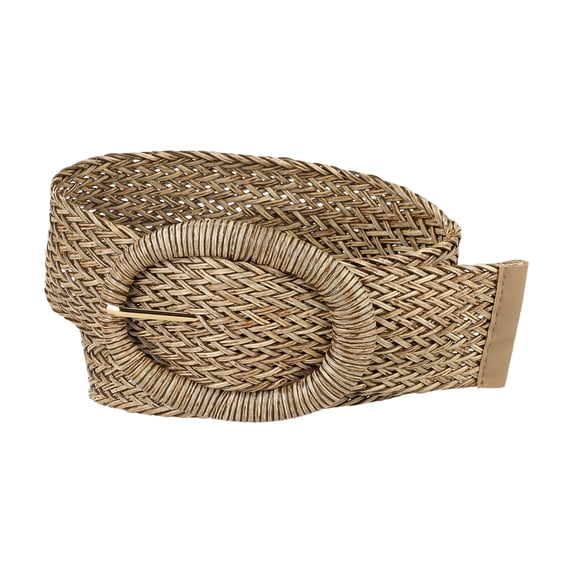 INSPIRE CHIC Women's Wide Woven Belt Adjustable Straw-Style Waist Belt with Metal Buckle for Dresses Casual Outfits 22.83-33.07" Brown