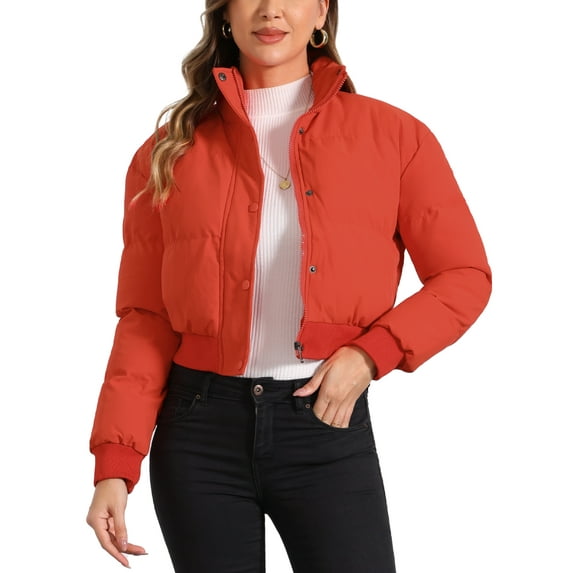 INSPIRE CHIC Women's Winter Bomber Jacket Outwear Baggy Padded Cropped Coats L Red