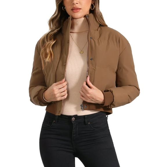 INSPIRE CHIC Women's Winter Bomber Jacket Outwear Baggy Padded Cropped Coats S Brown