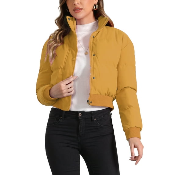 INSPIRE CHIC Women's Winter Bomber Jacket Outwear Baggy Padded Cropped Coats XL Dark Yellow