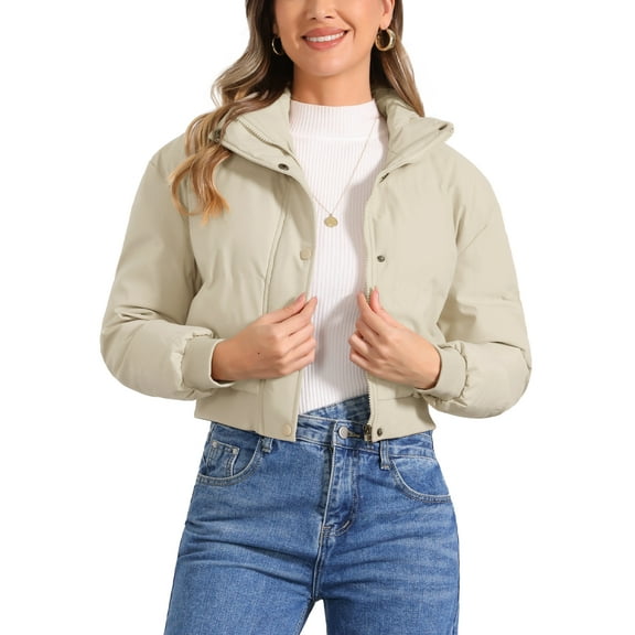 INSPIRE CHIC Women's Winter Bomber Jacket Outwear Baggy Padded Cropped Coats XS Beige