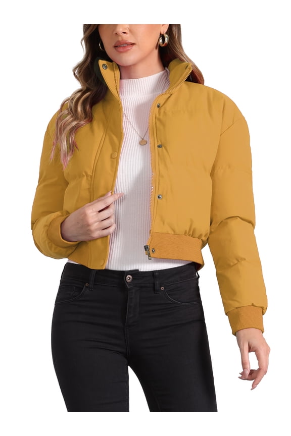 Women's Winter Bomber Jacket Outwear Baggy Padded Cropped Coats XS Dark Yellow