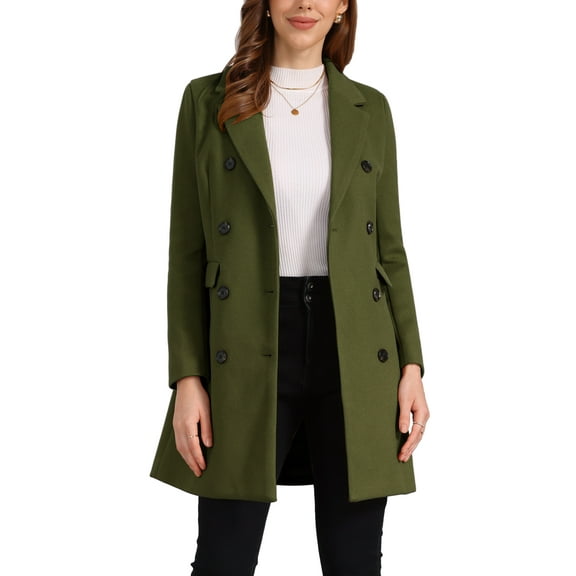 INSPIRE CHIC Women's Winter Coat Notched Lapel Double Breasted Trench Coat L Army Green