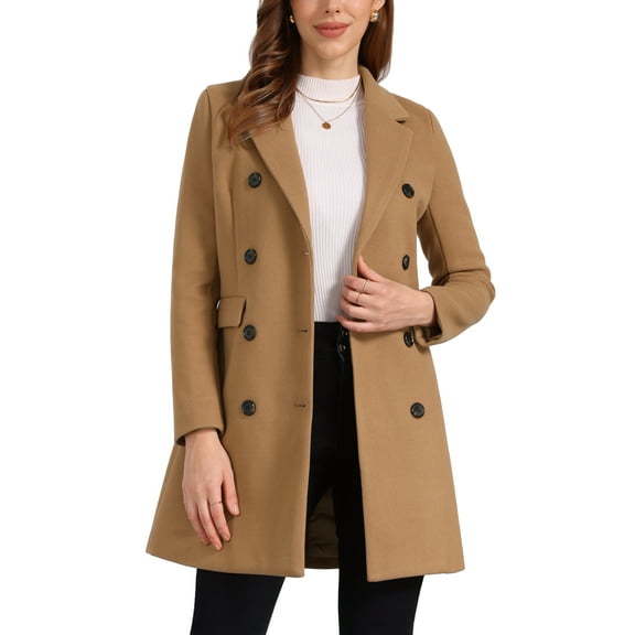 INSPIRE CHIC Women's Winter Coat Notched Lapel Double Breasted Trench Coat XS Camel
