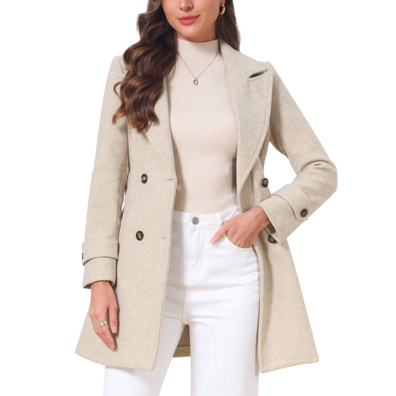 INSPIRE CHIC Women's Winter Coat Notched Lapel Collar Double Breasted Elegant Office Work Outerwear Trench Coats with Belt XL Oatmeal