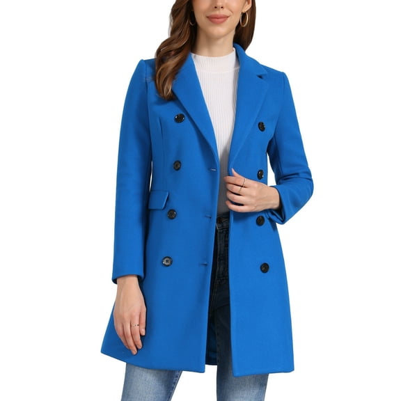 INSPIRE CHIC Women's Winter Coat Notched Lapel Double Breasted Trench Coat L Sea Blue