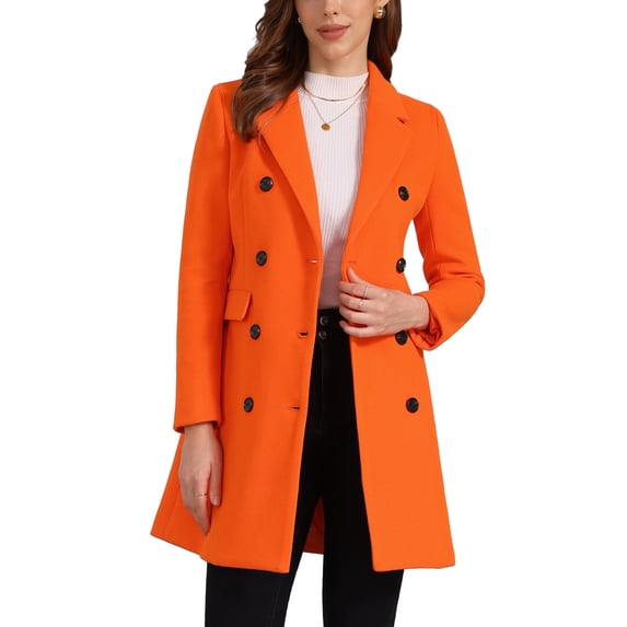 INSPIRE CHIC Women's Winter Coat Notched Lapel Double Breasted Trench Coat M Light Orange