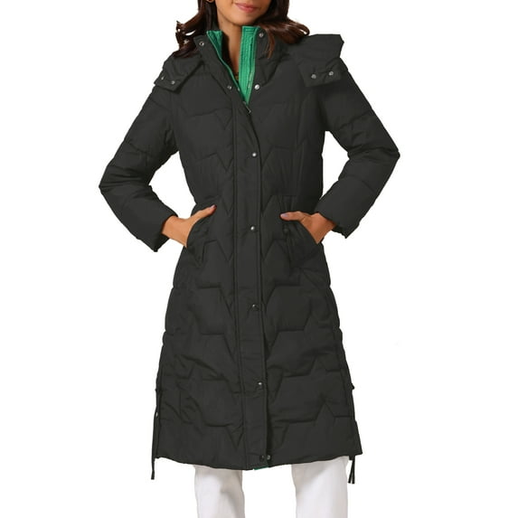 INSPIRE CHIC Women's Winter Long Puffer Coat Hooded Zip Up Down Jackets Outerwear M Black