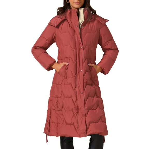 INSPIRE CHIC Women's Winter Long Puffer Coat Hooded Zip Up Down Jackets Outerwear S Red