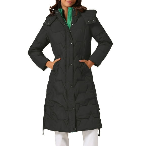 INSPIRE CHIC Women's Winter Long Puffer Coat Hooded Zip Up Down Jackets Outerwear XS Black