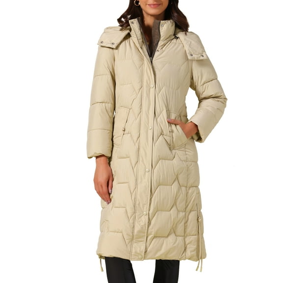 INSPIRE CHIC Women's Winter Long Puffer Coat Hooded Zip Up Down Jackets Outerwear XS Khaki