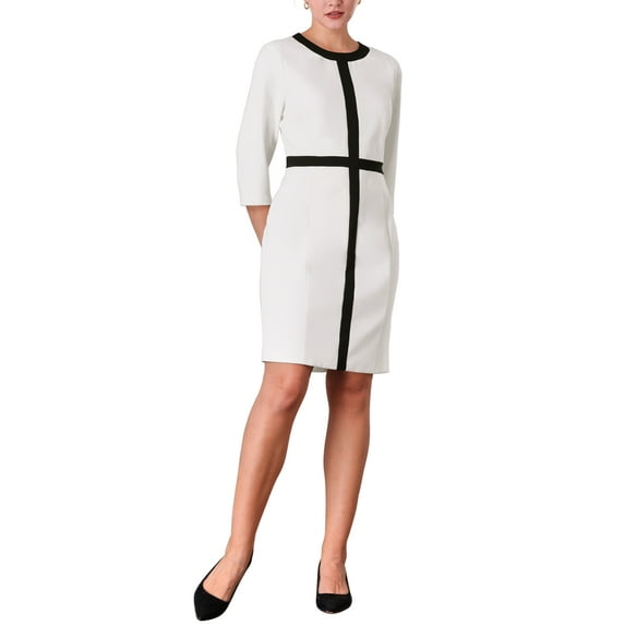 INSPIRE CHIC Women's Winter Long Sleeve Contrast Color Pencil Work Sheath Dress S White Black