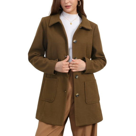INSPIRE CHIC Women's Winter Overcoat Mid-Length Notch Lapel Single-Breasted Peacoat L Brown