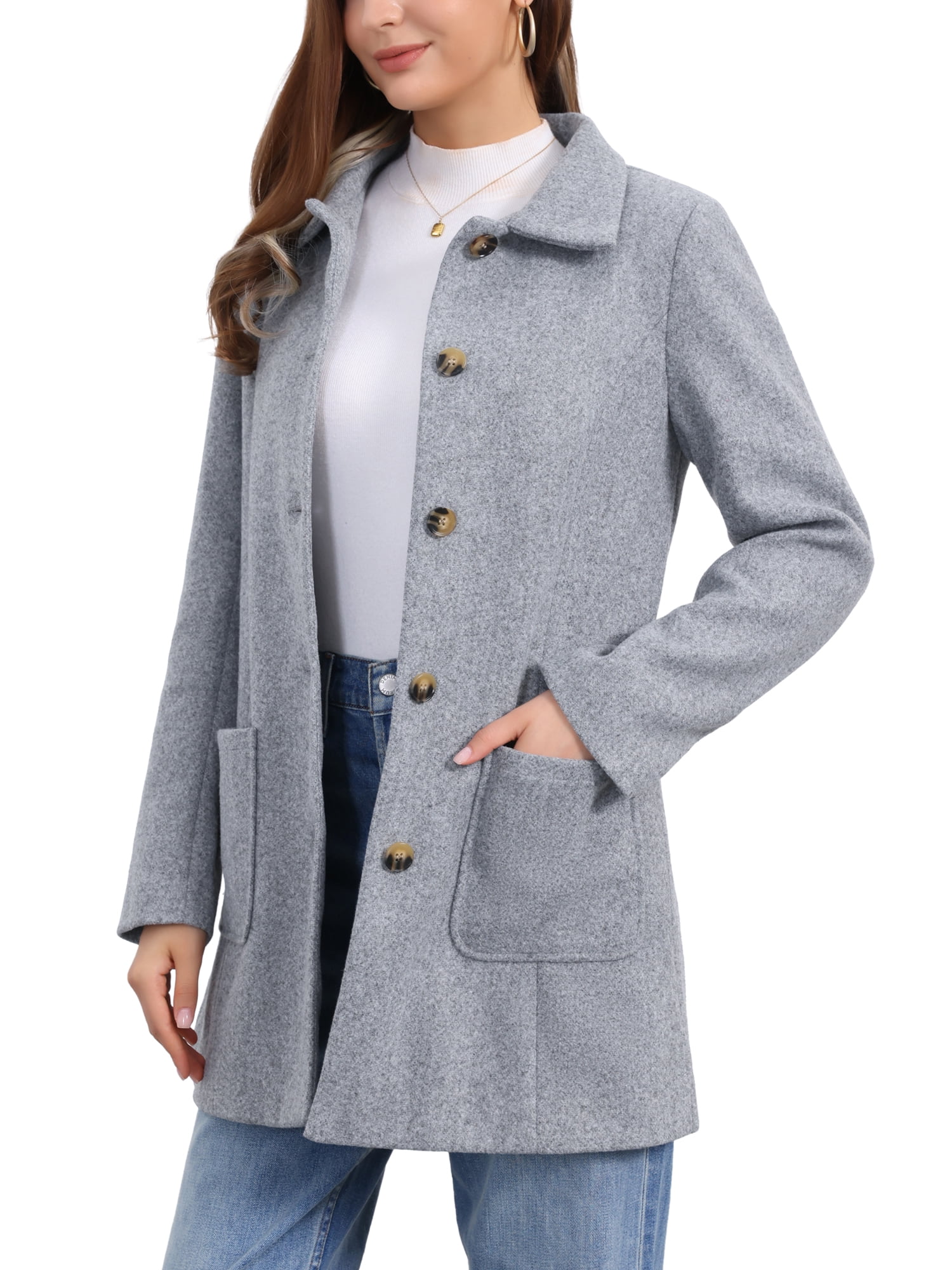 Women's Mid-Length Trench Coat – Single Breasted Lapel Peacoat