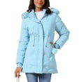 thumbnail image 1 of INSPIRE CHIC Women's Winter Thicken Puffer Coat Faux Fur Removable Hood Warm Parka Jacket XS Light Blue, 1 of 6