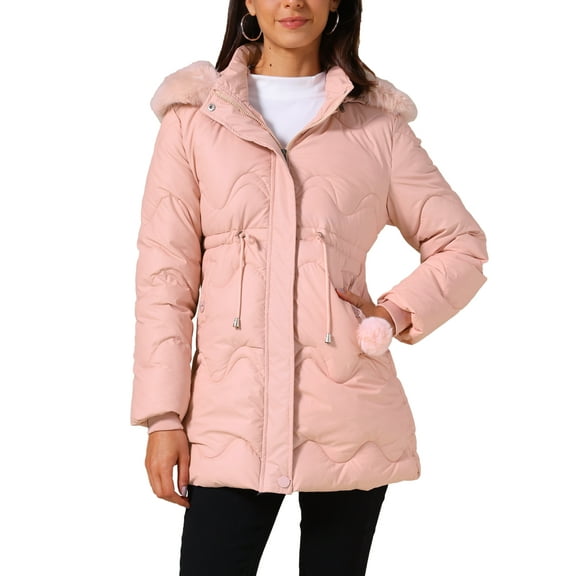 INSPIRE CHIC Women's Winter Thicken Puffer Coat Faux Fur Removable Hood Warm Parka Jacket XS Pink