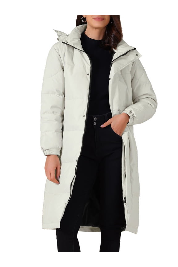 Women's Winter Thicken Puffer Coat Warm Parka Down Jacket Hooded Outwear Long Padded Jacket L White