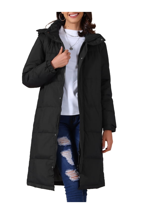 Women's Winter Thicken Puffer Coat Warm Parka Down Jacket Hooded Outwear Long Padded Jacket M Black