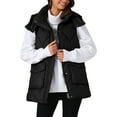 thumbnail image 1 of INSPIRE CHIC Women's Vest Winter Coat Hooded Zip Up Mid Long Sleeveless Quilted Padded Jacket S Black, 1 of 6