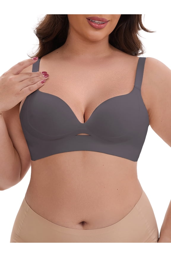Women's Wireless Deep V-Neck Push Up Minimizers Adjustable Spaghetti Straps No Show Soft Bras 36C Dark Gray