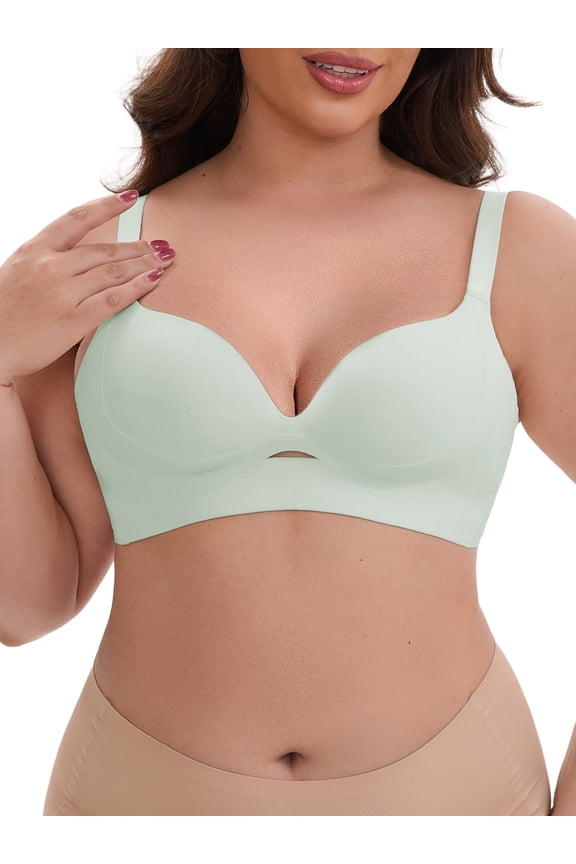 Women's Wireless Deep V-Neck Push Up Minimizers Adjustable Spaghetti Straps No Show Soft Bras 36D Green