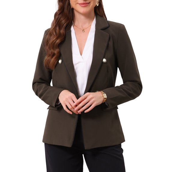 INSPIRE CHIC Women's Work Blazer Double Breasted Work Suit Jacket 2XL Brown