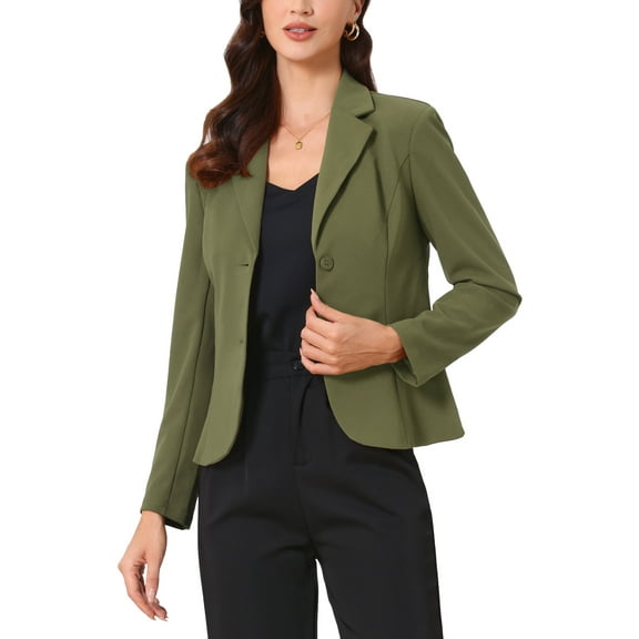 INSPIRE CHIC Women's Work Blazer Lapel Collar Long Sleeve Jacket Suit Blazer 2XL Army Green-1
