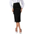 thumbnail image 1 of INSPIRE CHIC Women's Work Midi Skirt Straight Knot Split Hem High Waisted Skirts XS Black, 1 of 6