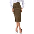 thumbnail image 1 of INSPIRE CHIC Women's Work Midi Skirt Straight Knot Split Hem High Waisted Skirts XS Coffee, 1 of 6