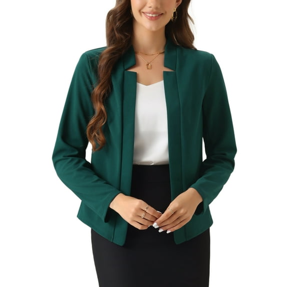 INSPIRE CHIC Women's Work Office Blazer Notch Collar Long Sleeve Business Casual Open Front Blazer XS Green