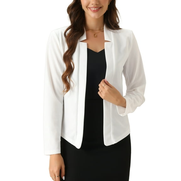 INSPIRE CHIC Women's Work Office Blazer Notch Collar Long Sleeve Business Casual Open Front Blazer XS White
