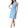 thumbnail image 1 of INSPIRE CHIC Women's Work Professional Sleeveless A-Line Dress L Dusty Blue, 1 of 6