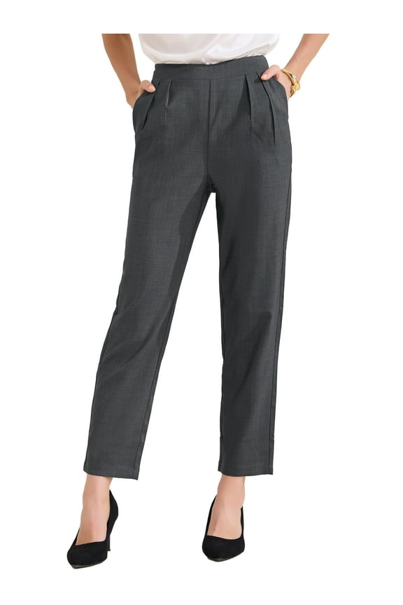 Women's Work Pull on with Pockets Ankle High Waisted Dressy Pants XS Dark Grey