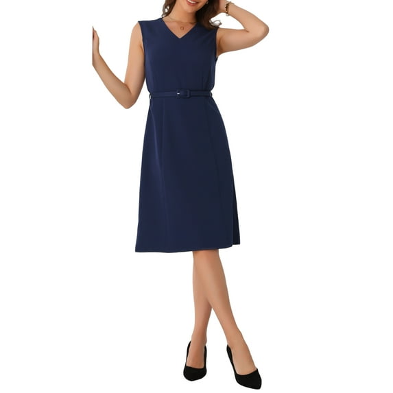 INSPIRE CHIC Women's Work Professional Sleeveless A-Line Dress XL Dark Blue