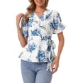 thumbnail image 1 of INSPIRE CHIC Women's Wrap Peplum Top Blouse Summer Floral Short Sleeve Ruffle V Neck Belted Shirts Blue Floal L, 1 of 6