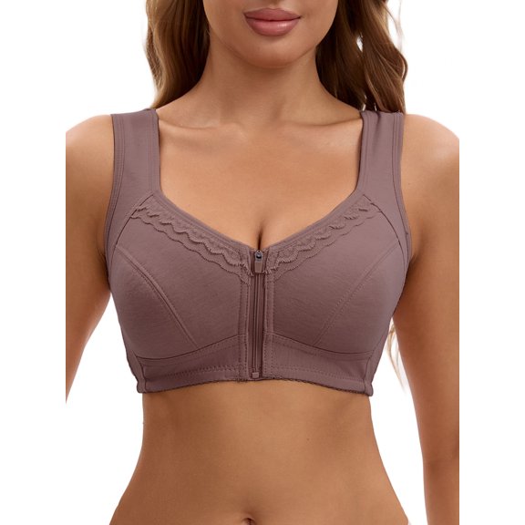 INSPIRE CHIC Women's Zip Front Closure Full Coverage Wirefree Tank Back Bralette Wide Straps Bras B 36 Purple
