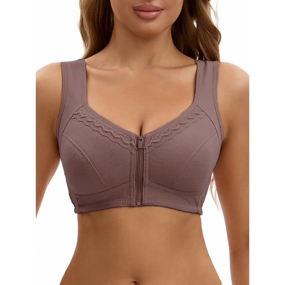 INSPIRE CHIC Women's Zip Front Closure Full Coverage Wirefree Tank Back Bralette Wide Straps Bras D 46 Purple