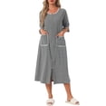 thumbnail image 1 of INSPIRE CHIC Women's Zip Front Striped Robe 3/4 Sleeve Long Bathrobe House Dress Pajama L Deep Grey, 1 of 6
