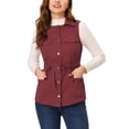thumbnail image 1 of INSPIRE CHIC Women's Zip Up Vest Sleeveless Utility Anorak Outwear Cargo Jacket Drak Red M, 1 of 6