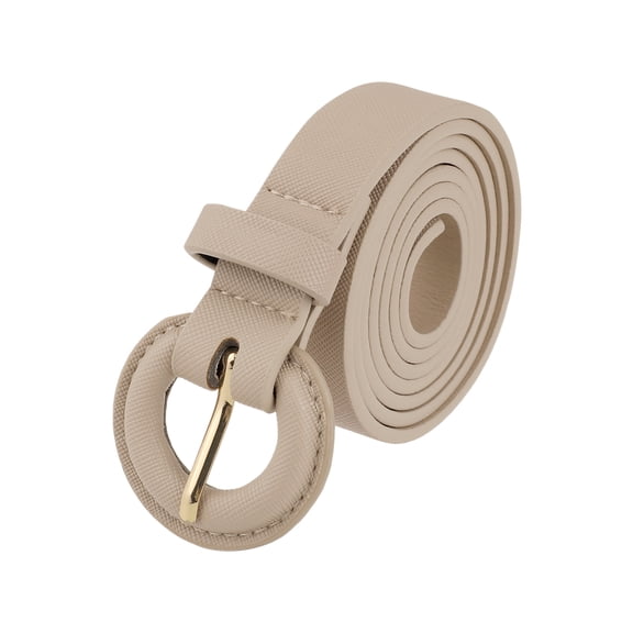 FAB CURVES Womens 0.8" Width Textured Belts, Fashion Causal Faux Leather Waistband with Round Buckle for Jeans Pants Dresses 44.1x0.8"(LxW) Khaki