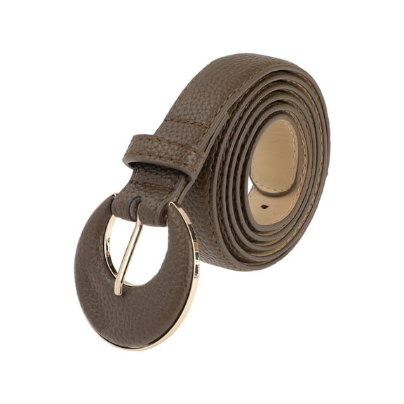 INSPIRE CHIC Womens 0.9" Width Textured Belts, Fashion Faux Leather Waistband with Gold Buckle for Jeans Pants Dresses 44.9x0.9"(LxW) Coffee