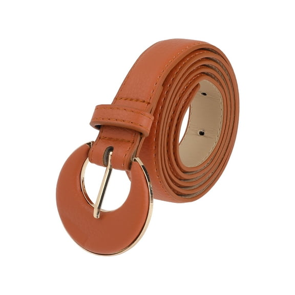 INSPIRE CHIC Womens 0.9" Width Textured Belts, Fashion Faux Leather Waistband with Gold Buckle for Jeans Pants Dresses 44.9x0.9"(LxW) Red Brown