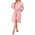 thumbnail image 1 of INSPIRE CHIC Womens 100% Cotton Robe Long Sleeve V-Neck Loungewear Soft Lightweight Spa Long Bathrobe with Pockets S Pink, 1 of 5