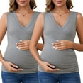 thumbnail image 1 of INSPIRE CHIC Women's Mother's Days 2 Pack Crossover Ruched Maternity Sleeveless Basic Shirt Breastfeeding Tank Nursing Tops Medium 2pack Gray, 1 of 6