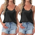 thumbnail image 1 of INSPIRE CHIC Womens 2 Pcs Satin Camisole Silky Pajama Tank Tops V Neck Soft Spaghetti Strap Loose Basic Sleepwear L Black & Green, 1 of 6