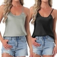 thumbnail image 1 of INSPIRE CHIC Womens 2 Pcs Satin Camisole Silky Pajama Tank Tops V Neck Soft Spaghetti Strap Loose Basic Sleepwear L Black & Grey, 1 of 6