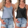 thumbnail image 1 of INSPIRE CHIC Womens 2 Pcs Satin Camisole Silky Pajama Tank Tops V Neck Soft Spaghetti Strap Loose Basic Sleepwear S Black & Light Blue, 1 of 6