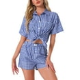 thumbnail image 1 of INSPIRE CHIC Women's Plaid Pajama Sets 2 Piece Pjs Short Sleeve Button Down Shirt and Shorts with Pockets L Blue, 1 of 4