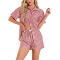 thumbnail image 1 of INSPIRE CHIC Women's Plaid Pajama Sets 2 Piece Pjs Short Sleeve Button Down Shirt and Shorts with Pockets S Red, 1 of 4